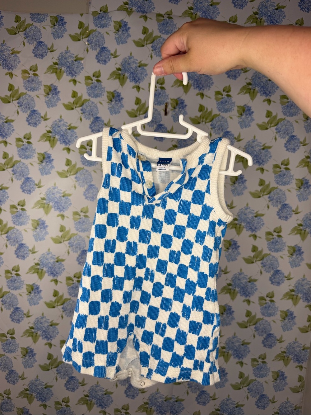 Old Navy Blue and White Check Knit Tank Romper - Kids